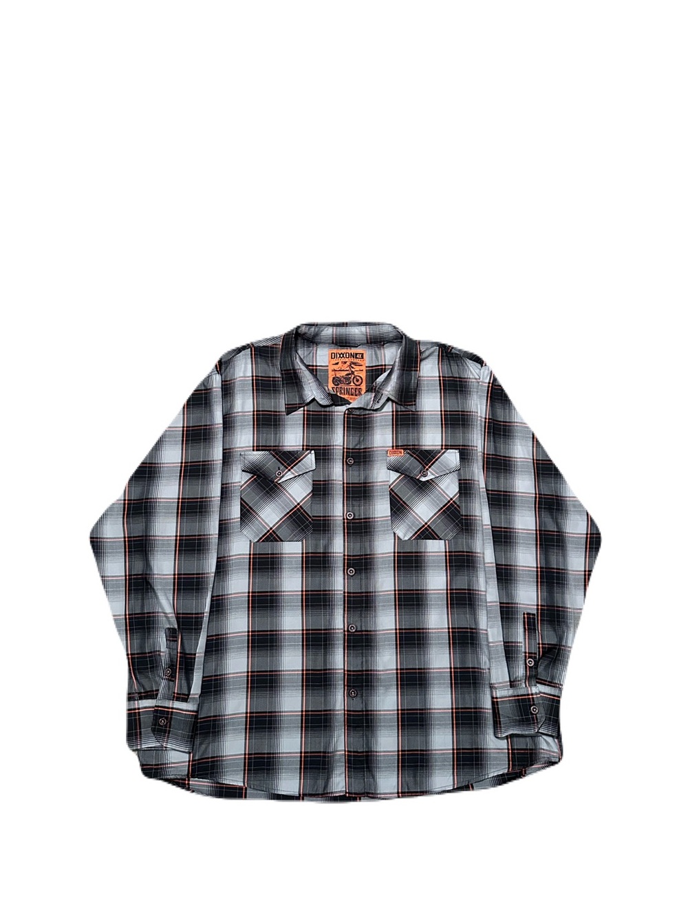 Dixxon Flannel Springer Bamboo Shirt Gray Orange Plaid Long Sleeve Mens 4XL